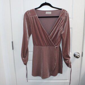 Urban Outfitters Goldmine Velvet Surplice Romper Ruched Sleeves Size Small